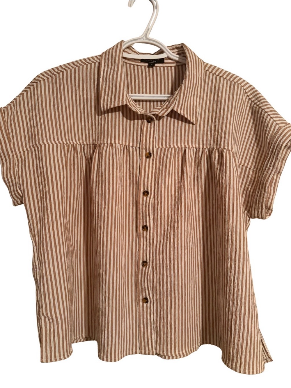 VELVET HEART Women’s Striped Button-Front Blouse - Beige/Brown